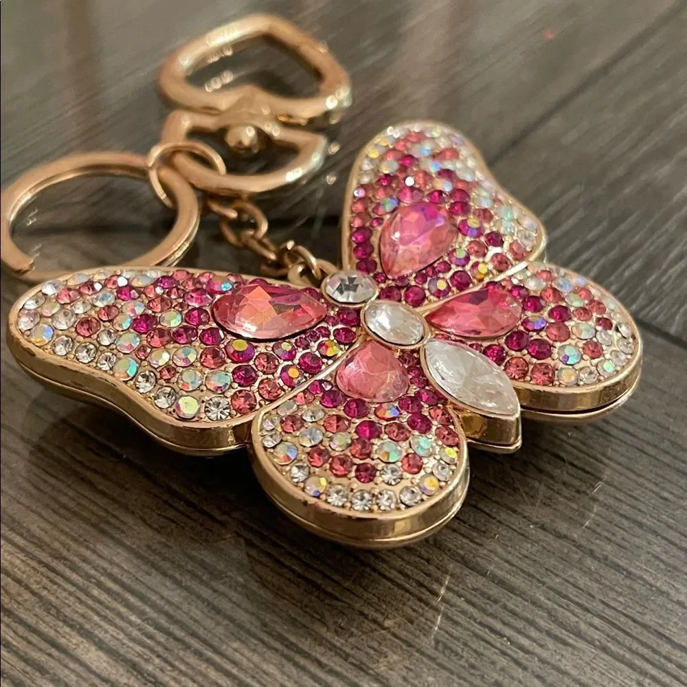Iron Orchid Studio Rhinestone Butterfly Key Chain Bag Charm Iridescent Gems
